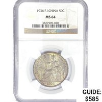 1936 50C .4oz F.I. China Silver NGC MS64