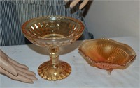 2 Carnival Glass pieces ~ these have wear
