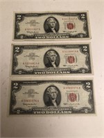 3 - 1963 $2 Red Seal Notes
