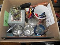 Box Lot - Glasses, Measuring Cup, Kleenex Holder,