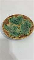8” round Majolica plate with leaf pattern