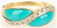 Jewelry 14kt Yellow Gold Diamond & Turquoise Ring
