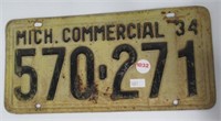 Michigan 1934 commercial license plate.