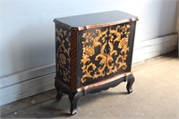 Ornate Black & Tan Floral Wooden Cabinet