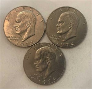 (3) 1974 2-D 1- No Mint Mark Eisenhower Dollars