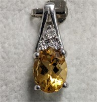 $160 Silver Citrine & Diamond Pendant