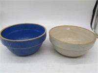2 LARGE BOWLS BOTH 10.5 AND CLEAN BLUE, & CREAM