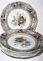 (6) 9.50" Ironstone Transferware Dinner Plates