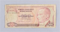 1970 Turkey 100 Lira Banknote