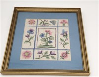 Framed Floral Crewel Sampler