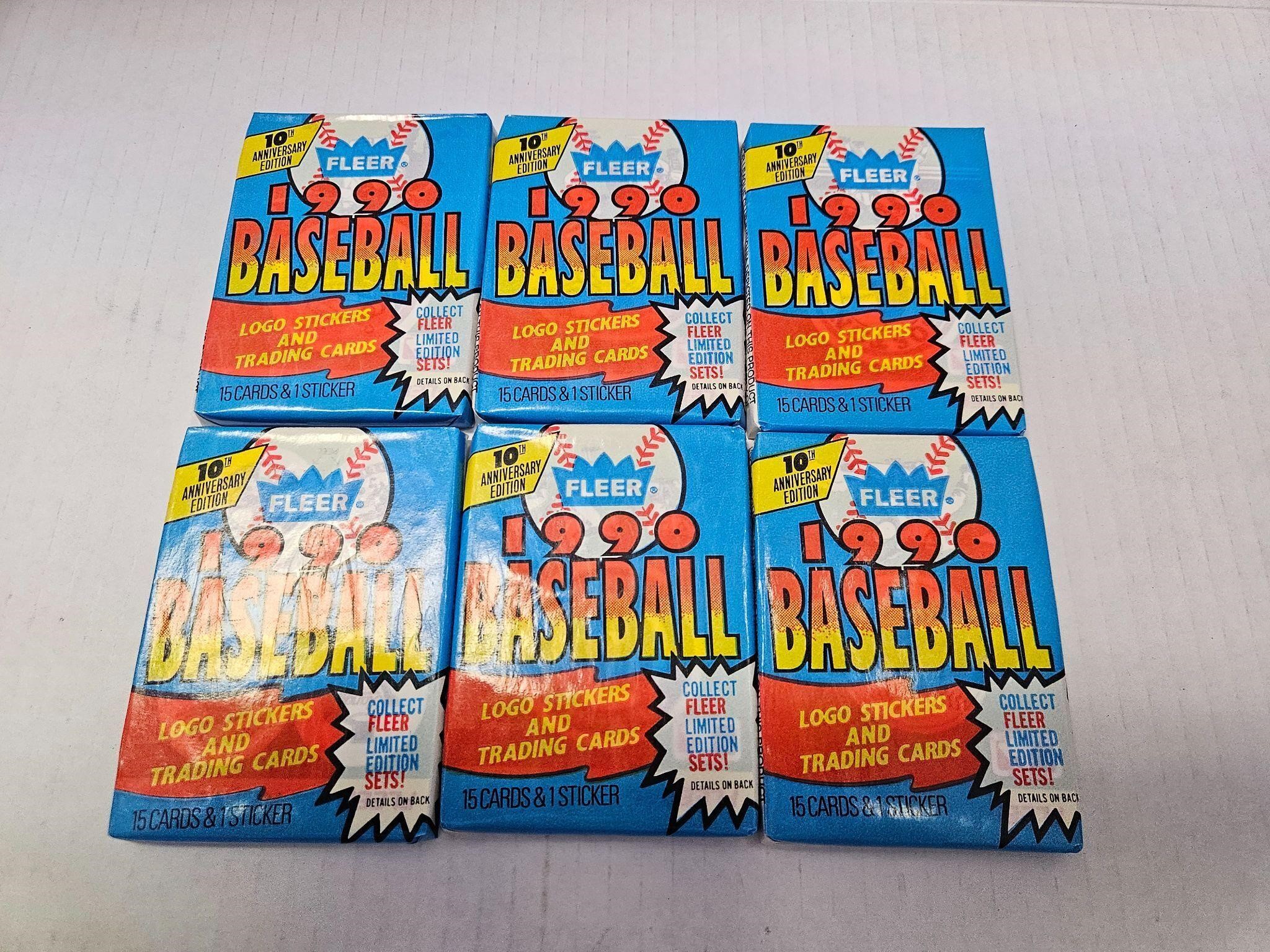 1990 Fleer MLB Baseball Card Pack x 6