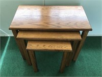 3 HARDWOOD OAK STACKING TABLES