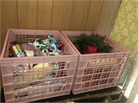2 crates with candles and misc wrapping supplies