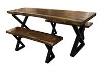Suar Wood Bench Dining Set of 3 With Iron Legs
