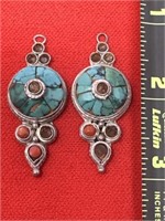 Unmarked Sterling Silver & Turquoise Earrings