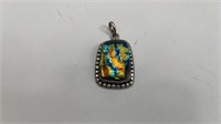 Vintage Iridescent Lucite .925 Silver Pendent