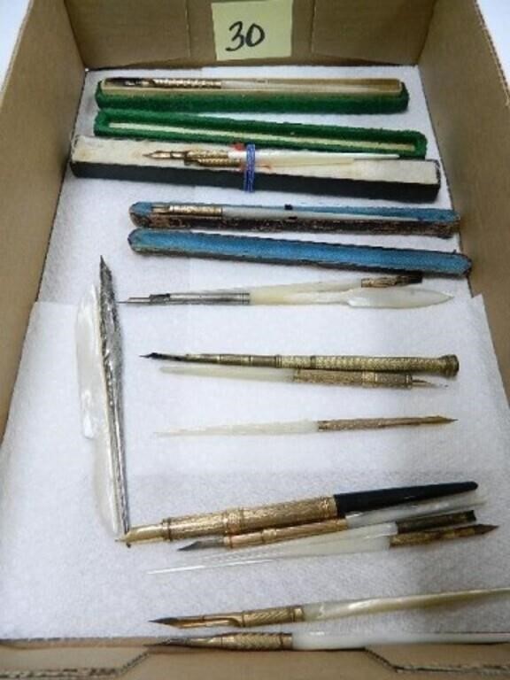 Vintage Goldtone Pens with M.O.P. Grips