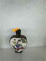 Vintage metal and porcelain heart shaped snuff