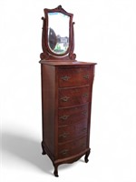 Antique Thin Mahogany 5 Drawer Dresser w/ Mirror