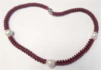 $300 Silver Fresh Water Pearl And Garnet 18" Neckl