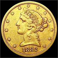 1882-S $5 Gold Half Eagle NEARLY UNCIRCULATED