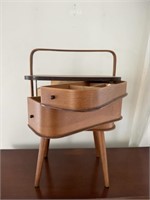 Vintage Side Opening Wooden Sewing Basket