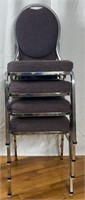4 Metal Stackable Chairs W/ Back & Seat Cushion