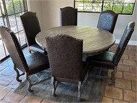 Grey Wash Round Dining Room Table & 6 Chairs