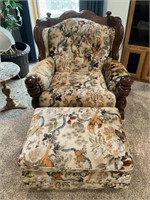 Velveteen Country Style Chair w/Ottoman