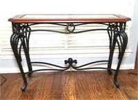 Scrolled Metal & Inset Glass Top Sofa Table