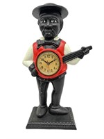 Tall Black Americana Cast Iron Banjo Player Clock