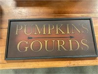 Wood plaque 25” by 12” pumpkins and gourd