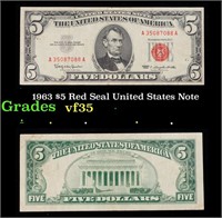 1963 $5 Red Seal United States Note Grades vf++