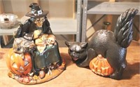 Witch and Black Cat Ceramic Halloween Decor