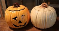 Two Ceramic Pumpkin Decorations