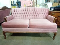 Beautiful Dusty Rose Velour with Wood Loveseat