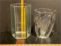 Vintage Beveled Hexagon Glass Case+Glass Vase