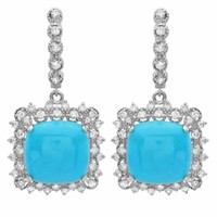 14K Gold 14.50ct Turquoise & 1.50ct Diamond Earrin