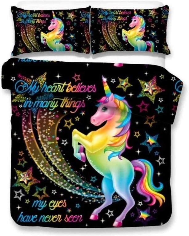 (U) Adasmile Unicorn Bedding Set Twin Size Black U