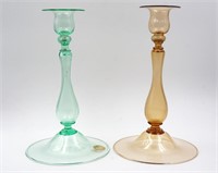 Pair of Soffiato Murano Glass candlesticks