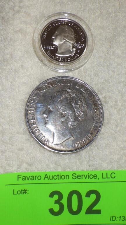 1944  WILHELMINA KONINGIN 2 1/2 G SILVER COIN, >>>