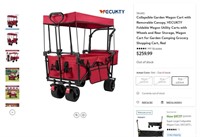 W7089 Collapsible Garden Wagon Cart w/Canopy Red