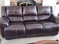 Large Brown Leather Dbl Reclining Sofa