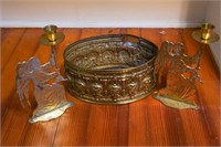 Brass Angel Candle Holders & Brass Ring (As