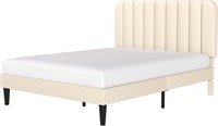VECELO Full Size Upholstered Bed Frame, Beige.