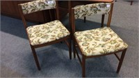 MID CENTURY DINING CHAIRS, FLORAL FABRIC SEATS &