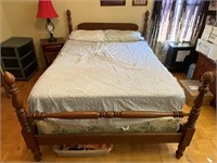 Vintage Wood Bed, Nightstand & Lamp