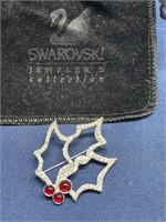 Swarovski Clear crystal red Holly brooch