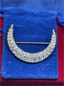 Swarovski Crystal half moon brooch pin