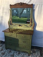 Very Nice Antique Green Paint Dresser w/ Mirror